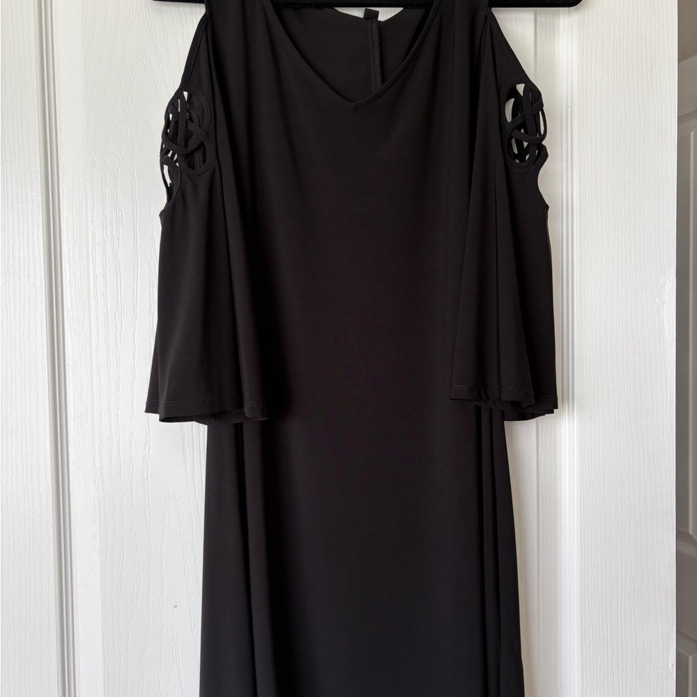 MSK Black Cocktail Dress with Cold Shoulder and Bell Sleeves